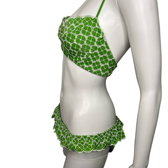 Shoshanna Swimwear Green Eyelet Embroidered Scalloped Bikini S/M - Picture 2 of 9